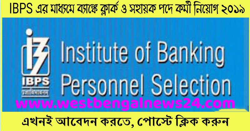 IBPS এর মাধ্যমে ব্যাঙ্কে ক্লার্ক ও সহায়ক পদে কর্মী নিয়োগ ২০১৯